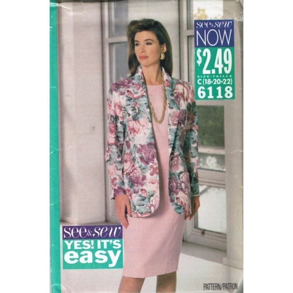 Butterick See‎ and Sew Sewing Pattern 6118 Jacket Dress Misses Size 18-22